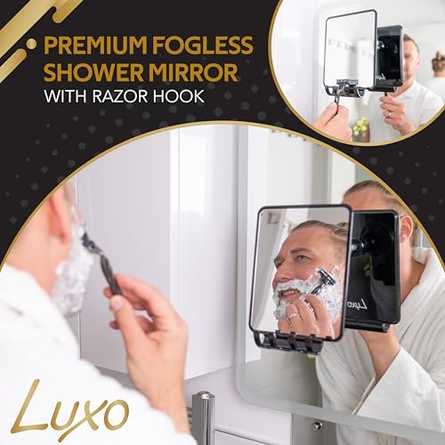 Luxo Fogless Shower Mirror with Razor Holder, Black