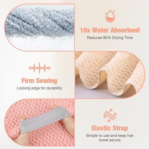 3 Pack Microfiber Hair Drying Towels with Elastic Strap