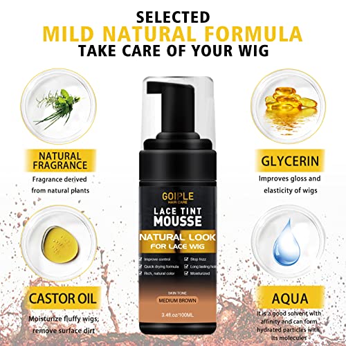 Lace Tint Mousse Kit for Wigs - Mocha Brown with Glue & Tools