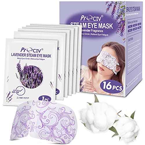 ProCIV 16 Packs Steam Eye Masks for Dry Eyes Self Heated Eye Mask Disposable Sleep Mask Soothing Headache Relief Dry,Hot Warm Compress for Stress Relief Relief Eye Fatigue, Spa Gifts