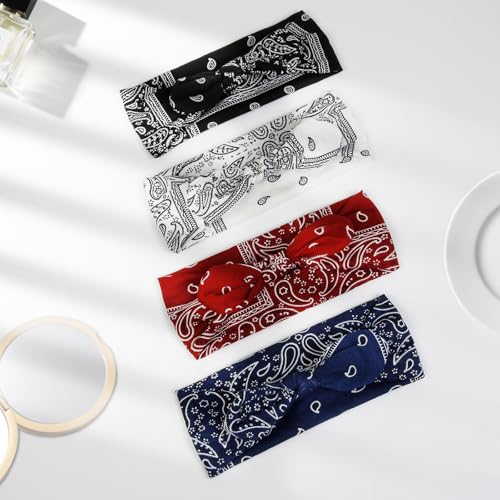 Boho Paisley Bandana Headbands for Women with Bow - 6 Pack