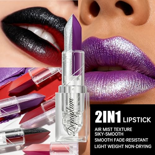Depuplum Dual-Tone Lipstick: Red Matte & Black Glitter