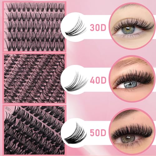 Lashes Extension Kit 640pcs False Eyelashes Clusters 30D+40D+50D, DIY Individual Lash Kit 8-18mm with Eyelash Tools Set
