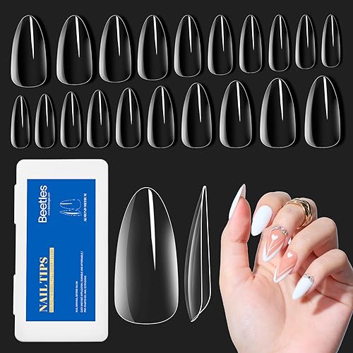 Beetles Medium Almond Clear Gel Nail Tips - 500 Pcs, 10 Sizes, Natural-Looking Extensions