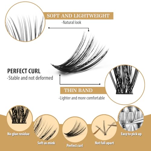Lash Clusters Kit, 30D-100D Individual Lashes Kit, 708 pcs Lash Clusters Eyelash Extension Kit, 0.07mm Thickness Soft False Lashes with Lash Bond and Seal (30D/40D/50D/60D/80D/100D, 8-16mm)