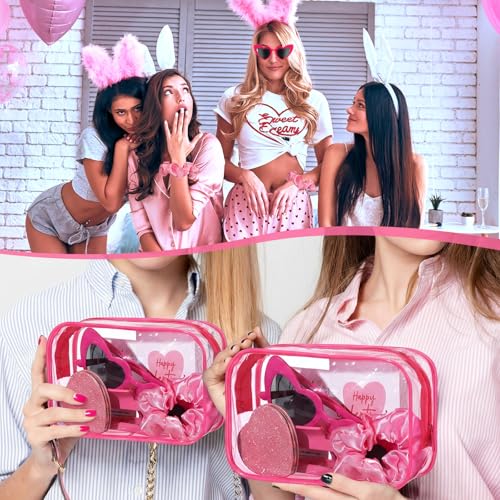 Zeyune 42 Pcs Galentine's Day Gifts Set Valentine's Pink Gift 6 Sets Include PVC Makeup Bags Glasses Mirror Hair Claw Clips Scrunchies Bracelets Greeting Cards for Women Friends Party Favors