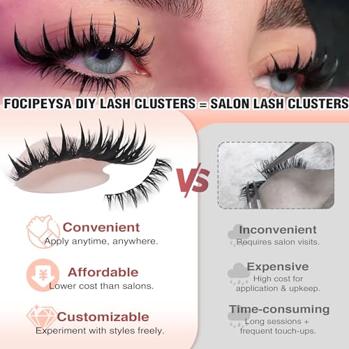 Focipeysa Wispy Lash Clusters Kit Spike Lash Extensions Kit 50D 80D Cluster Lashes Kit 10-16mm Clusters Lash Extension Manga Wispy Individual Eyelashes Extension DIY Salon Effect Lash Extension