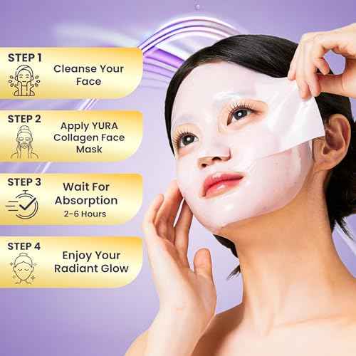 Yura Clean Collagen Face Mask ? Korean Overnight Bio-Collagen Sheet Mask for Glowing, Hydrated & Firm Skin ? Anti-Aging, Moisturizing & Skin Rejuvenation ? 4 Pack ? Ideal Holiday Gift for Women
