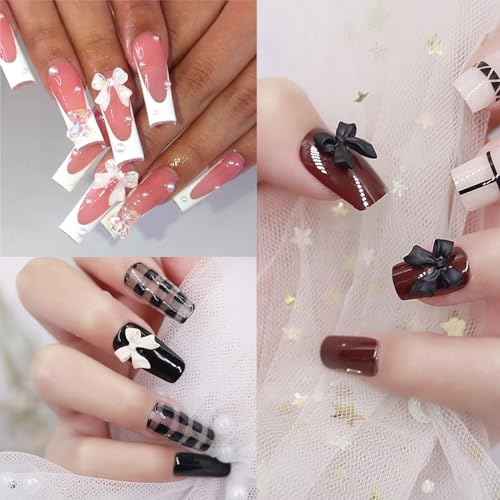 Color Bows Nail Charms Pink White Purple Beige Black Bowknot 3D Cute Nail Charms White Flatback Nail Pearls for Manicure DIY Crafts Jewel Accessories