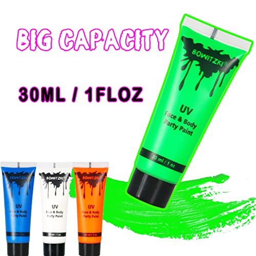 Bowitzki UV Neon Face Paint Kit 8x30ml Glow in Dark