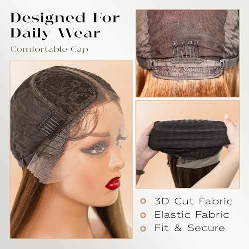 BLL Lace Front Wig Honey Blonde Synthetic Pre-Plucked Highlight Glueless Wigs 30 Inch Straight Hair Wig Ready To Wear (Honey Blonde 4/27, 30 Inch)