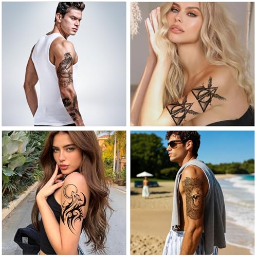 Full Arm Temporary Tattoo Sleeves - 20 Sheets Japanese Dragon & Tribal