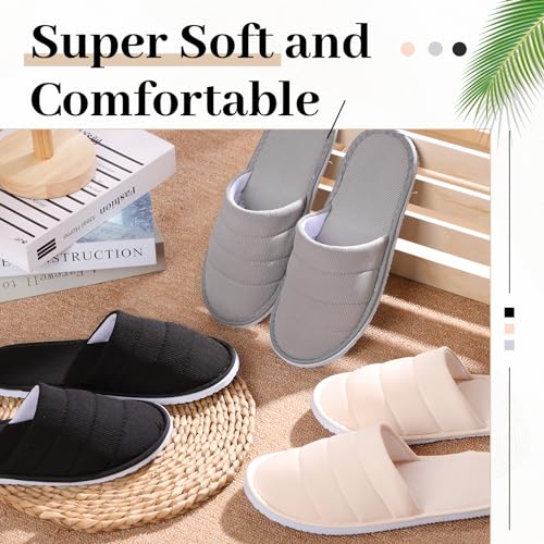 Breathffy 6 Pairs Disposable Slippers Bulk for Guests Comfortable House Spa Slippers Hotel Indoor Travel Slippers Women Men(Gray, Khaki, Black, Closed Toe)