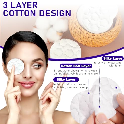Premium Cotton Pads for Face, 600 Count Round Makeup Remover Pads, 100% Pure & Natural Organic Cotton Rounds, Lint-Free Facial Pads Cleansing Cotton (100 Count (Pack of 6))