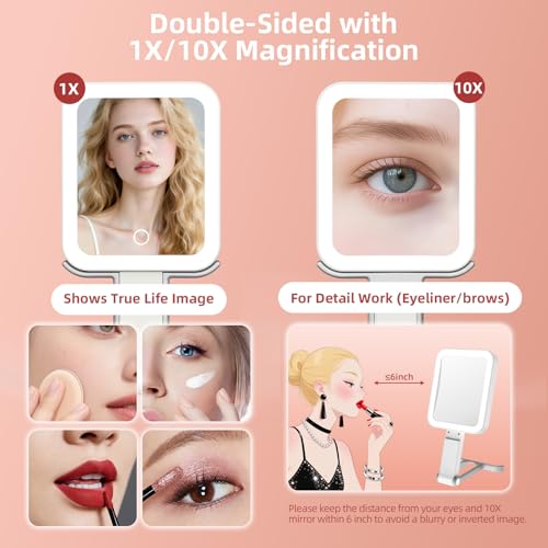 GioeDa Travel Makeup Mirror with Lights 10X Magnifying