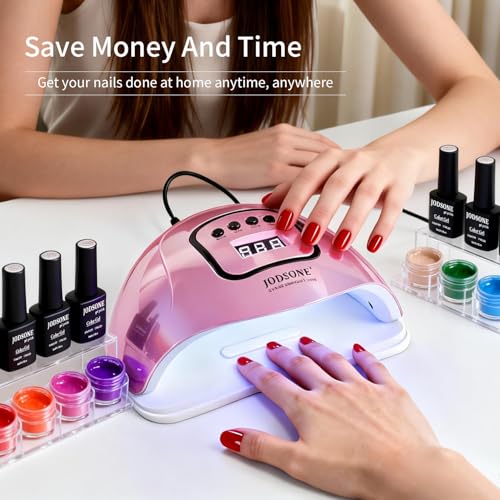 JODSONE Iridescent Pink UV Nail Lamp for Gel Polish with 4 Timer Settings & Auto Sensor