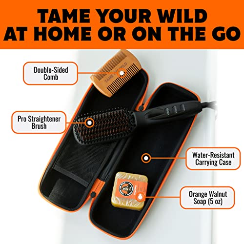 TAME THE WILD MAKE YOUR BEARD BEHAVE Beard Straightener for Men Kit - Includes Portable Heated Beard Brush, Beard Soap, Pearwood Comb, & Storage Case