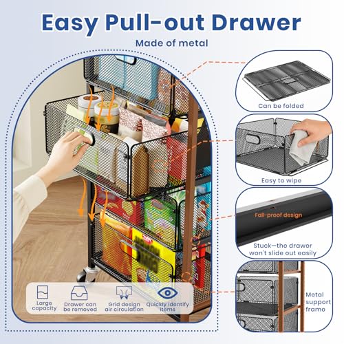 Goovilla 4-Tier Rolling Kitchen Cart with Drawers & Wooden Top