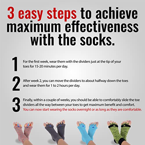 The Original My-Happy Feet Foot Alignment Socks with Toe Separators – Medium, Green & Black
