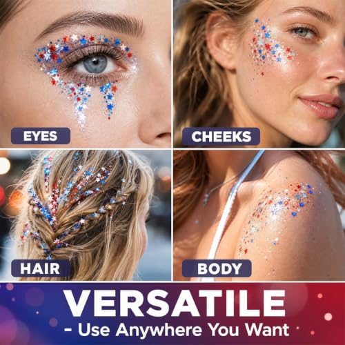 Red, White & Blue Glitter Sticks - 4th of July Face & Body Makeup (2-Pack)
