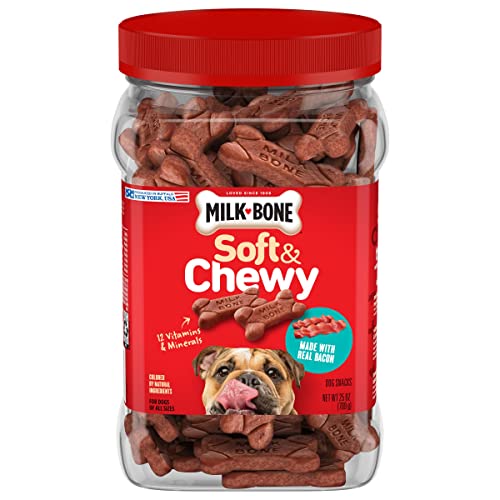 Milk-Bone Soft & Chewy Dog Treats Bundle: Chicken Recipe 25 Ounce + Real Bacon 25 Ounce