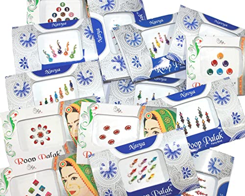 12pc Multicolored Indian Bindi Set with Crystals