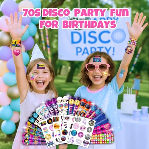 70s Disco Party Set - 48 Temporary Tattoos & 24 Slap Bracelets