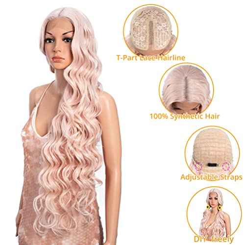Style Icon 36" Lace Front Wigs Super Long Big Curl Pink Wigs With Baby Hair 130% Density Heat Resistant Fiber Synthetic Wig (36 Inch, PINK27)