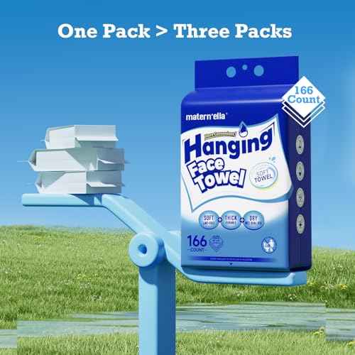 Matern'ella Hanging Dry Wipes 166 Counts Face Towel Washcloth Facial Cleansing Thickened Makeup Remover Disposable Soft Face Towelettes for Sensitive Skin Fragrance and Alcohol Free Wet Dry Dual Use