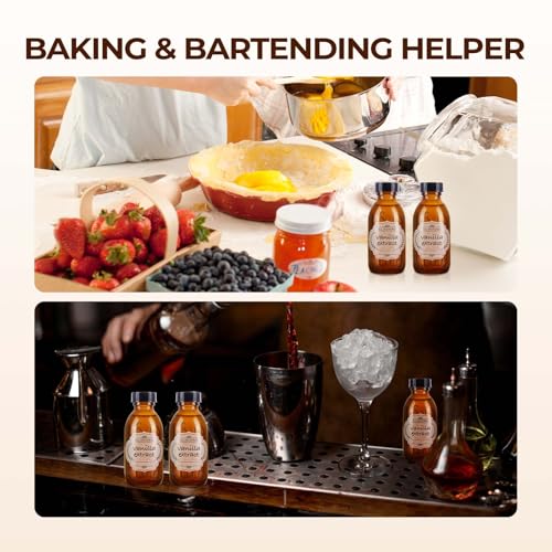 6 Pack 4 oz Amber Glass Bottles with Lids for Extracts & Oils