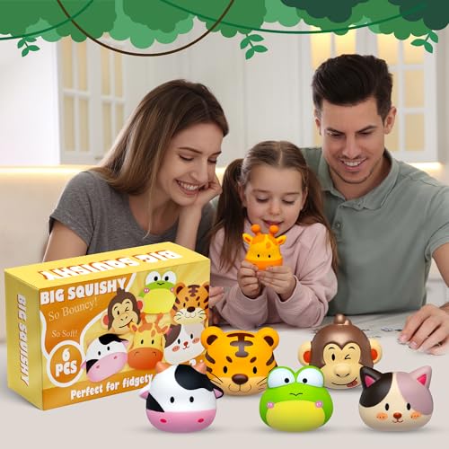 DMIGHT 6PCS Large Animal Squishy Toys – Cute Stress Relief Toys for Kids, Big Animals Variation
