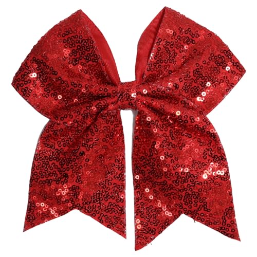 7 Inch Sequin Red Hair Bow Clips, Large Glitter Cheer Bow Clip, Halloween Hair Clip, Big Bows for Hair Clip Gift Hair Accessories for Teens Girls Kids Women (Christmas Red)