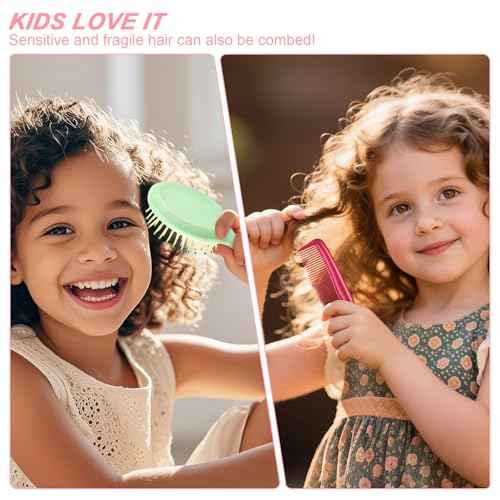 HOFASON 14 Pieces Bulk Mini Wet Hair Brush & Mini Combs Set for Kids Girls Women, Bridesmaid Gifts, Spa Party Supplies, Summer Stuff, 7 Travel Small Brush for Hair 7 Fine Wide Hair Combs for Boy Men