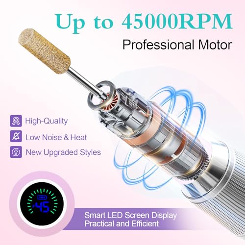 Electric Nail Drill 45000 RPM Professional Cordless Nail File Kit