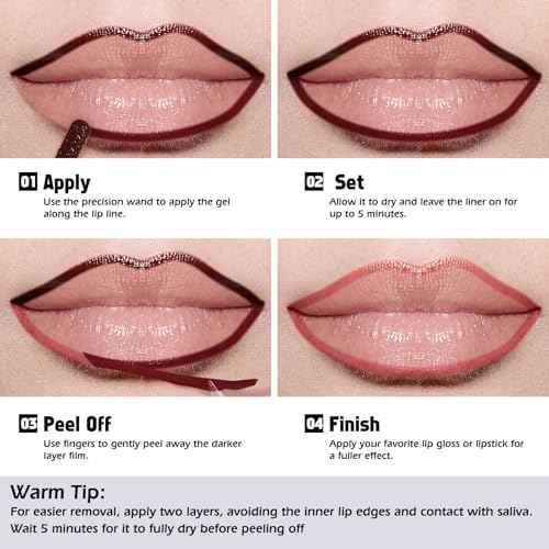 KIMUSE Peel Off Lip Liner Stain, Long Lasting Lip Tint Stain Peel Off, Waterproof, Transfer-Proof, Highly Pigmented Color Peel Off Lip Stain Liner, Matte Finish