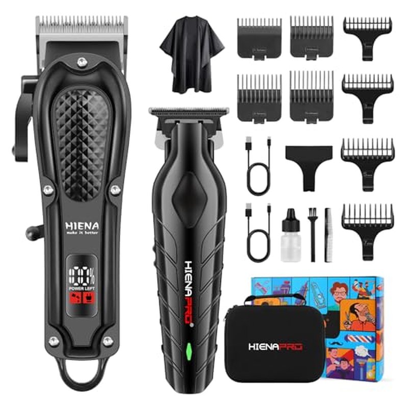 HIENA PRO Cordless Hair Clippers Set for Men with Adjustable Guide Combs
