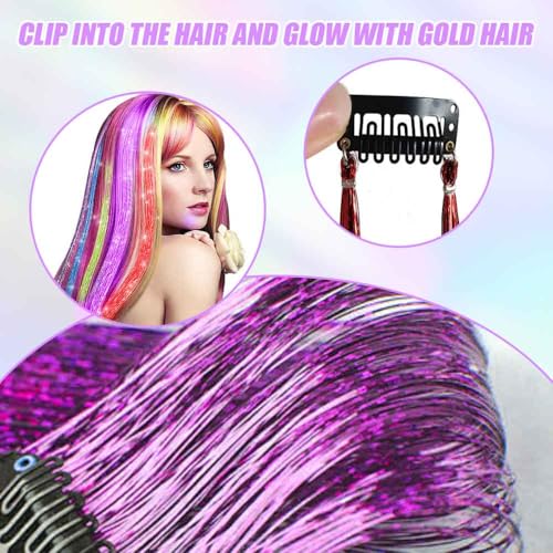 Hair Tinsel Clip-On Extensions 6 Strands Glitter 20 Inch