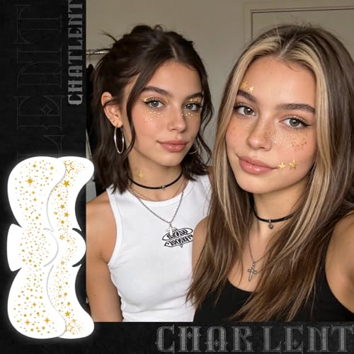 CHARLENT Gold Glitter Freckles Temporary Face Tattoos - 36pcs
