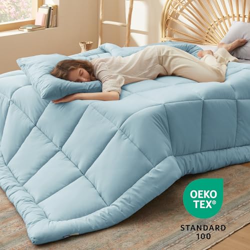 Bedsure Comforter Duvet Insert - Quilted Comforters Twin XL Size, All Season Duvet, Down Alternative Bedding Comforter with Tabs(Light Blue,Twin XL 92"x68")