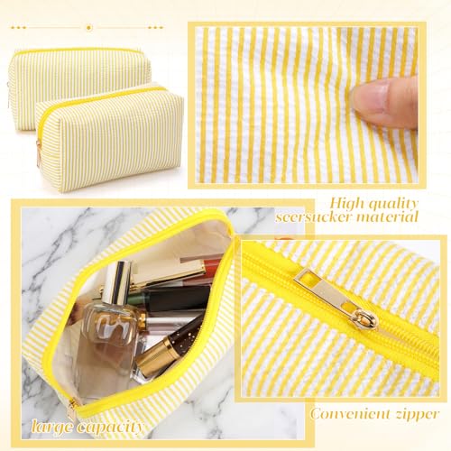 Sanwuta 6 Pcs Yellow Seersucker Cosmetic Bags