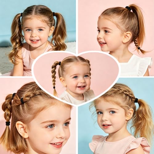 500 Black Baby Hair Ties - Soft Seamless Ponytail Holders for Toddlers