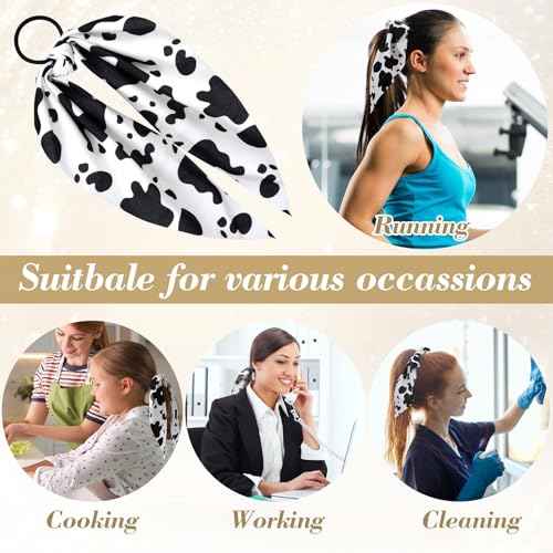 Cow Print Hair Band for Women, Non-Slip Rabbit Bunny Ear Bow Hair Tie Ropes, Elastic Bowknot Ponytail Holder Hair Scrunchies Accessories for Curly Straight Thin Thick Fine Hair