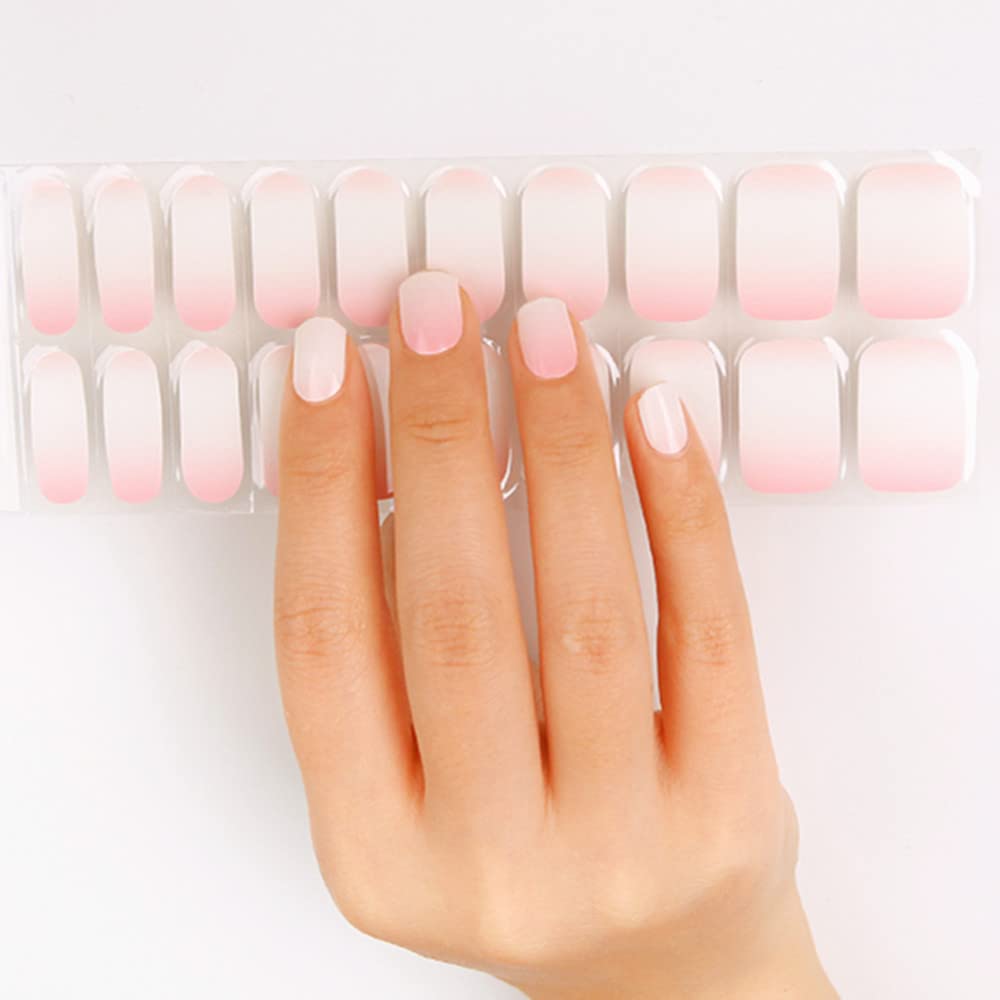 ACROIN Semi Cured Gel Nail Strips Nail Wraps 29 Stickers, Works with Nail Lamps, Salon-Quality, Long Lasting, Easy to Apply & Remove, Includes Cleaning Pad, Nail File, Wooden Stick - Pretty in Pink