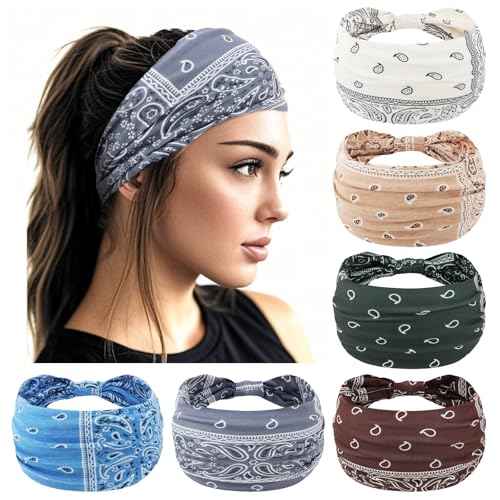 YARIEW Boho Headbands for Women Wide Bandana Headbands Stretch Knotted Headband Elastic Head Bands Women's Hair Band Non-Slip Yoga Workout Head Wraps Hair Accessories for Women Girls