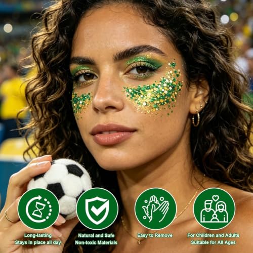 Brazil Green & Yellow Glitter Stick - Face Body Hair