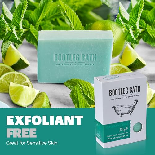 BOOTLEG BATH- Mojito Bath Bar, Fresh Citrus and Muddled Mint with Argan Oil, Natural Soap Bar, Moisturizing Body Soap for Men and Women, Eco Friendly, Handcrafted in USA, 4.4 oz Bar