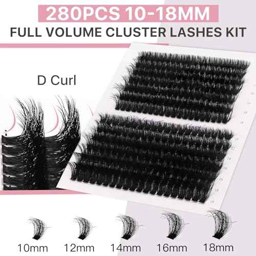 Fluffy Lash Extension Kit 280Pcs Thick Eyelash Extension Kit 80D 100D Mix 10-18mm Volume Cluster Lashes with Bond and Seal Tweezers Cluster Remover