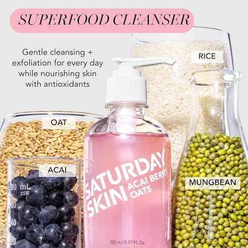 Saturday Skin Hydrating Gentle Facial Gel Cleanser Makeup Remover Sensitive Skin Face Wash Antioxidant Vitamin Brightening Smoothing | Korean Skin Care CICA Acai Berry Oats