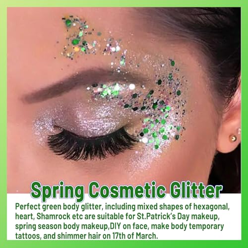 Allstarry 4-Color Green Face Glitter Set with Adhesive