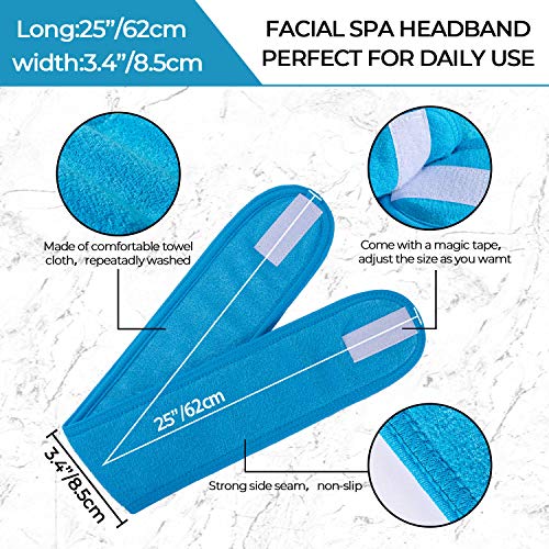 Whaline 3Pcs Spa Facial Headbands Set - Adjustable Terry Cloth Hair Wraps in Blue, Green, Yellow